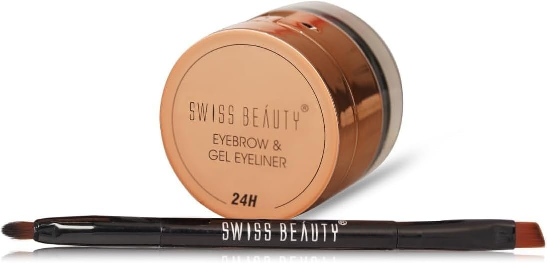 Swiss Beauty Waterproof Eyebrow & Gel Eyeliner 2 In 1 With Brush | Smudge Proof Gel Eyeliner And Eyebrow Definer Pencil | Shade- 01 Black, 7G