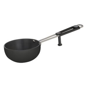 Prestige Hard Anodised Cookware Tadka Pan | Black | 13cm | | Perma Cool Bakelite Handle | in-Built Stand | Metal Spoon Friendly