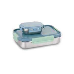 WARMEO Carnival Stainless Steel Airtight Leak-Proof Lunch Box, Light Weight, Easy to Clean, Perfect for Office, School, Picnic & Travelling, Set of 2 (1000ml+150ml) Blue & Mint