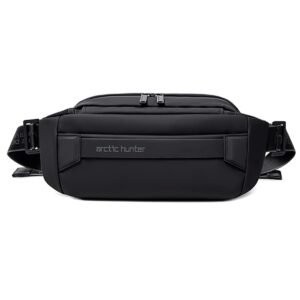 Arctic Hunter Large Fanny Pack for Men Heavy Chest Bag with Magnetic Buckle Big Waist Pouch Polyester Sling Bag for Men Crossbody Water-Resistant Passport Side Bag for Travel Business Office,Black