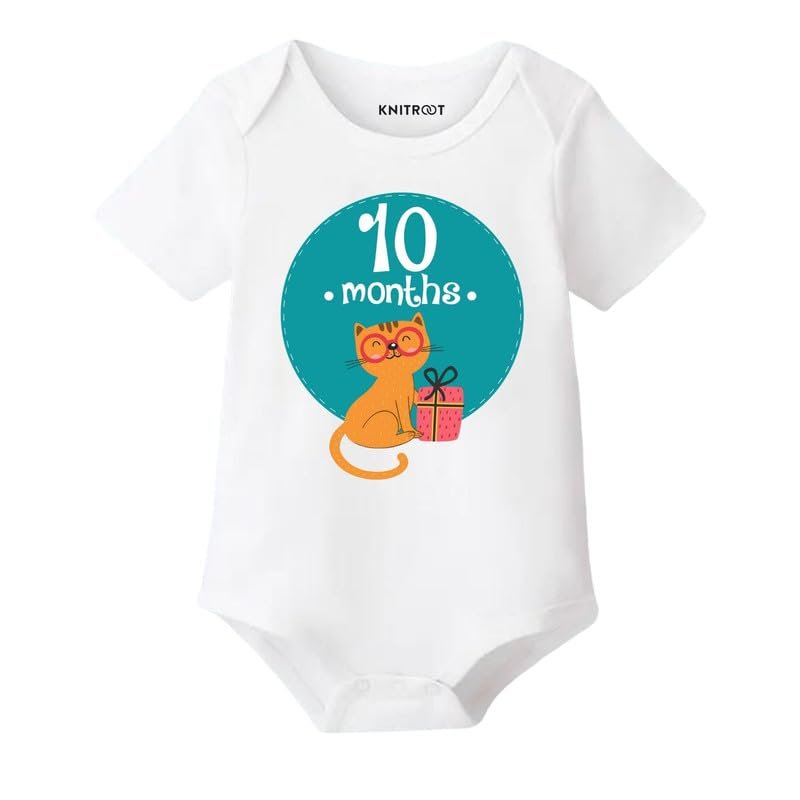 KNITROOT Monthly Birthday Special Unisex Baby Romper Half Sleeve White Color