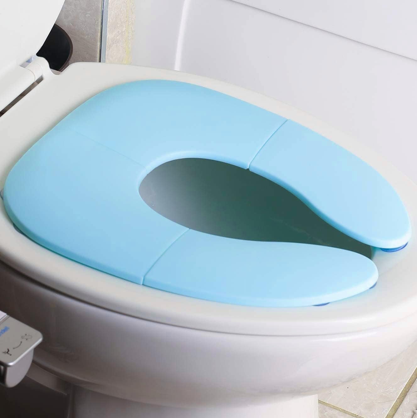 INOVERA Portable Folding Baby Toilet Seat – Kids Potty Training Seats for 0.5 to 5 years Child Toddler – Fits All Western Toilets – Non-Slip Suction Cups – Includes Free Travel Bag (Sky Blue)