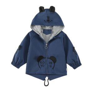 Hopscotch Boys Navy Full Sleeves Bear Ear Hooded Parka Jacket
