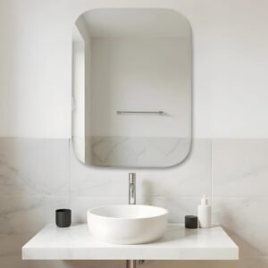 Amazon Basics Frameless Rectangular Wall Mirror, 18 x 24 Inch, Unframed Mirror with Beveled Smooth Edges, for Bathroom, Dressing Room, Bedroom, Living Room & Entryway
