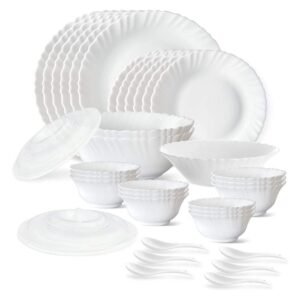 Larah by Borosil 35 Pieces Opalware Dinner Set for Family of 6 (White)
