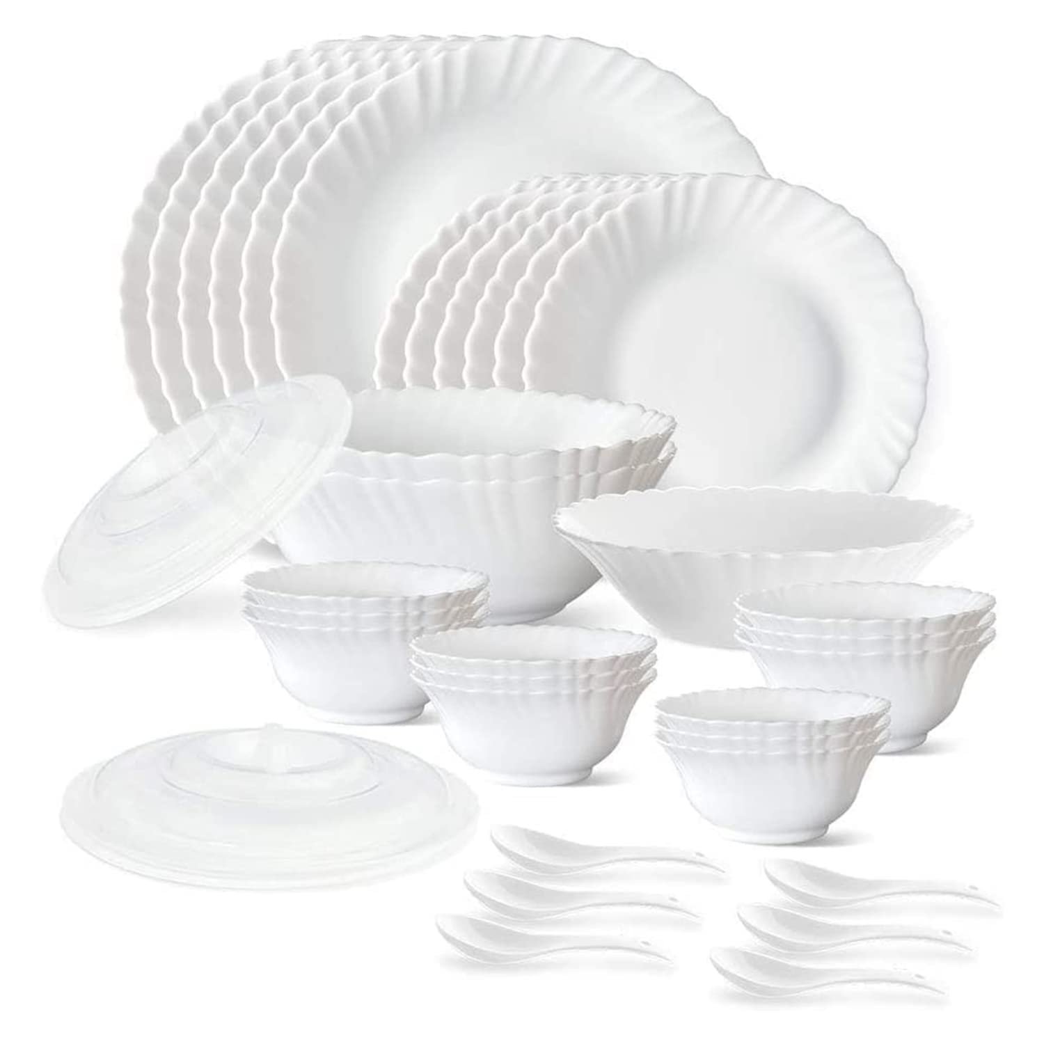 Larah by Borosil 35 Pieces Opalware Dinner Set for Family of 6 (White)