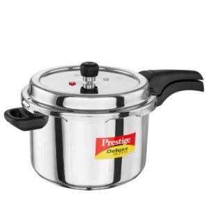 Prestige 6.5 Litre Stainless Steel Deluxe Alpha Svachh Outer Lid Pressure Cooker | 10Y Warranty | Deep Lid for Spillage Control | TRIPLY Base | Gasket Release System | Gas & Induction Compatible | ISI