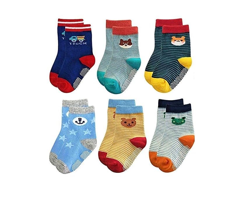 Baby Boy’s Cotton Anti Slip Grip Socks (Pack of 6)
