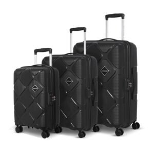 American Tourister 3PC Instavibe, Set Trolley Bag for Travel Polypropelene Hard Suitcase with Mounted TSA Lock, 8 Wheels Spinner, Flexi Packing Straps, and Side Hooks for Men & Women – Black