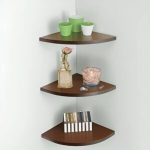 Dime Store Engineered Wood 3-Tier Floating Rack Shelf for Living Room Corner Shelf Decorative Rack Shelf Organizer | Storage Shelf for Living Room & Bedroom Display Rack for Storage (Brown)