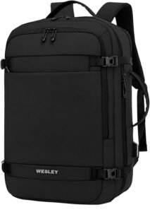 Wesley Luxur 45 Ltrs Overnighter Expandable Travel Laptop Backpack, Flight Cabin Approved Carry On with 16 inch Laptop Compartment, Anti Theft feature business/Travel/Weekender/college Charcoal Black