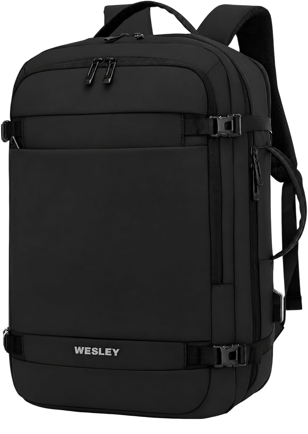 Wesley Luxur 45 Ltrs Overnighter Expandable Travel Laptop Backpack, Flight Cabin Approved Carry On with 16 inch Laptop Compartment, Anti Theft feature business/Travel/Weekender/college Charcoal Black