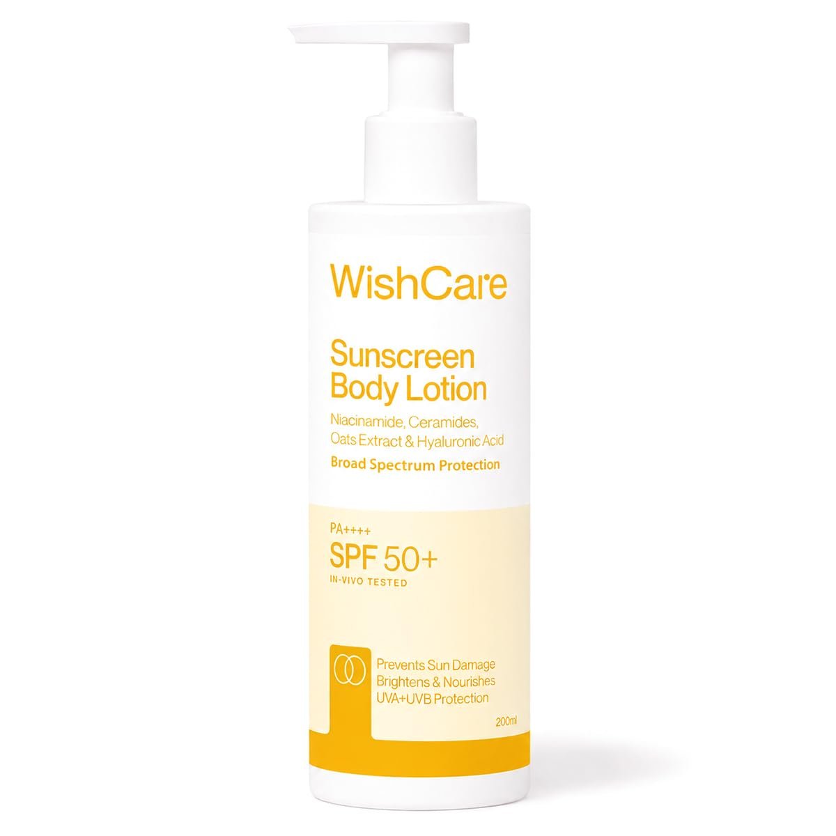 WishCare Sunscreen Body Lotion with SPF 50 PA++++ In- Vivo Tested | Body Sunscreen SPF50 With Broad Spectrum UVA & UVB Protection, No White Cast | With Carrot Seed & Raspberry | For All Skin Types | For Women & Men | 200ml