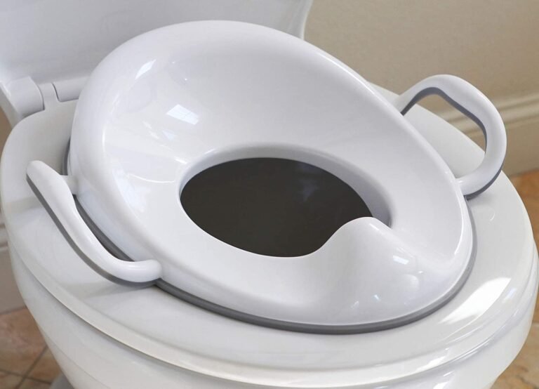 LILBEE Potty Training Toilet Seat for Kids – Non-Slip, BPA-Free, with Handles, Splash Guard & Hanging Hook – Fits Most Toilets – White​