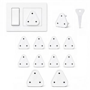 PROTOWARE 12 Piece Baby Safety Child Proofing Electric Socket Plug Guards Switch Board Cover with Removal Pin (White)