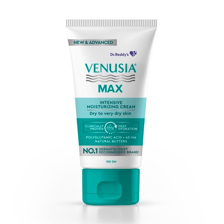 Dr. Reddy’s Venusia Max Intensive Moisturizing Cream | Enriched with 4D Hyaluronic Acid & Polyglutamic Acid | Clinically Proven Deep Penetration for Long lasting hydration | For Face & Body | Moisture Lock with Shea, Cocoa, Mango, and Aloe Butter |No.1 Dermatologist Recommended Brand | Dry to Very Dry Skin | 150 g