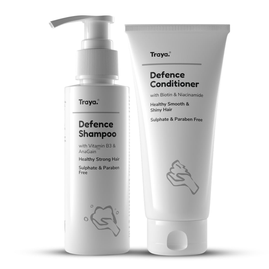 Traya Defence Shampoo & Conditioner – Ayurvedic Hair Care | Shampoo with Vitamin B3 & Pea Protein + Conditioner with Argan Oil & Biotin