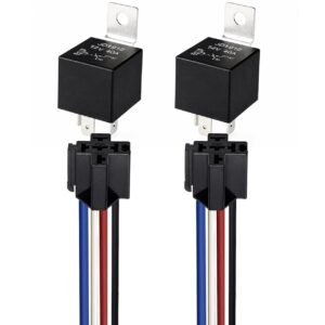 ARTGEAR JD1912 Car Relay Harness 12V 40A 4 Pin SPST Harness Sockets with Color-Labeled Wires for Automotive Truck Van Motorcycle Boat (Pack of 2)