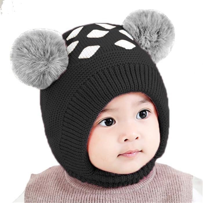 Kids Winter Hat Warm Cute Cartoon Design Monkey Cap Soft Fleece Lined Knitted Woolen Ear Protection Earflap Hood for Baby Girls and Boy (3month to 4 Years)