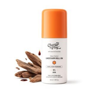 Chemist At Play UnderArm Roll On Deodorant with 5% AHA, Lactic Acid & 1% Mandelic Acid | Prevents Body Odour & Fades Pigmentation | 0% Aluminium & 0% Alcohol | Royal Oudh Fragrance | 40ml