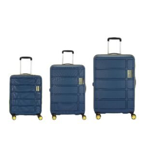 Kamiliant by American Tourister Harrier Zing|Trolley Bag Set of 3 (55+68+79 cms) for Travel| Hard Case Polypropylene (PP) Suitcase|360° 8-Wheel Spinner Luggage Trolley|Combination Lock|Navy Blue