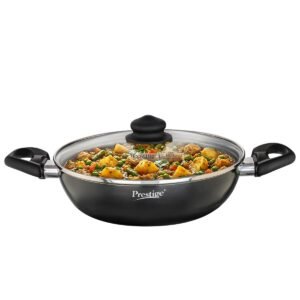 Prestige Omega Deluxe Granite Kadai | 3.25 L | Black | Induction Base | 5 Layer Non-Stick Granite Finish | Scratch Resistant | Dishwasher Safe | Metal Spoon Friendly
