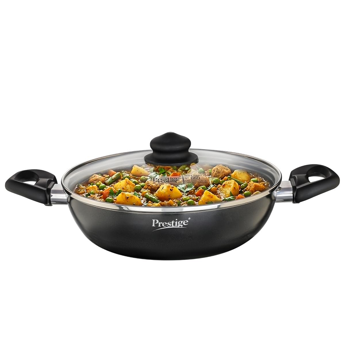 Prestige Omega Deluxe Granite Kadai | 3.25 L | Black | Induction Base | 5 Layer Non-Stick Granite Finish | Scratch Resistant | Dishwasher Safe | Metal Spoon Friendly