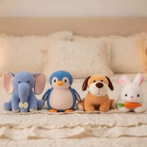 Pack of 4 Soft Toys for Kids, Rabbit Penguin Dog Elephant, 30 cm