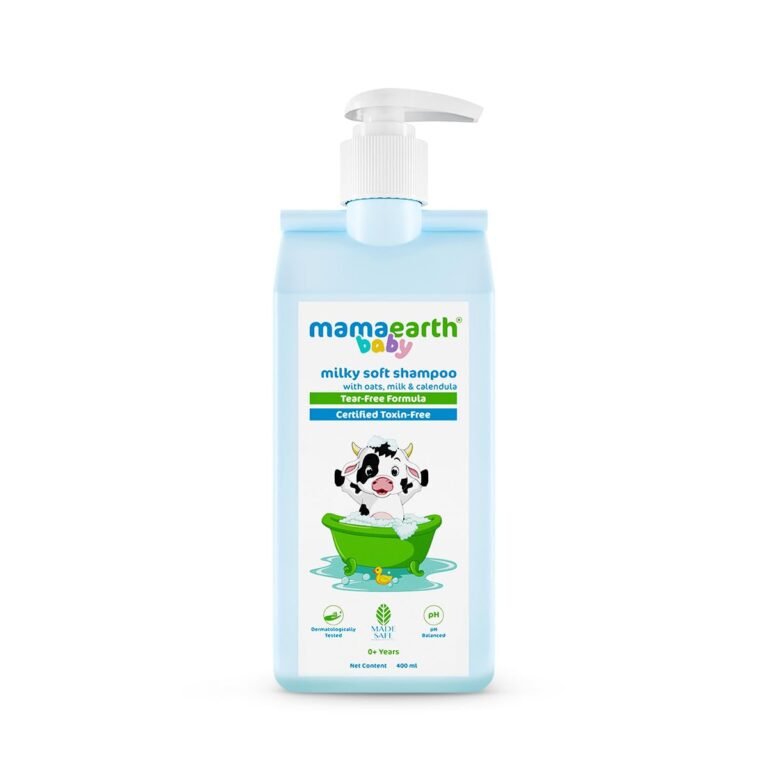 Mamaearth Milky Soft Shampoo For Babies – 400 ml | Infused with Oats, Milk and Calendula | Gently Cleanses Hair, Balances Scalp pH & Makes Hair Soft & Smooth