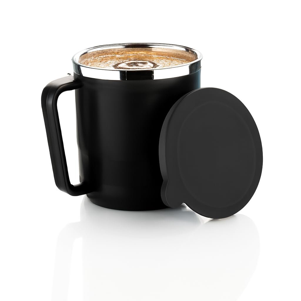XMART INDIA Insulated Stainless Steel Coffee Mug with Lid – 300ml Double Wall Tea & Milk Mug for Home, Office, Restaurant – Stylish, Leakproof, Drinkware Gift (1 Pc, Black)