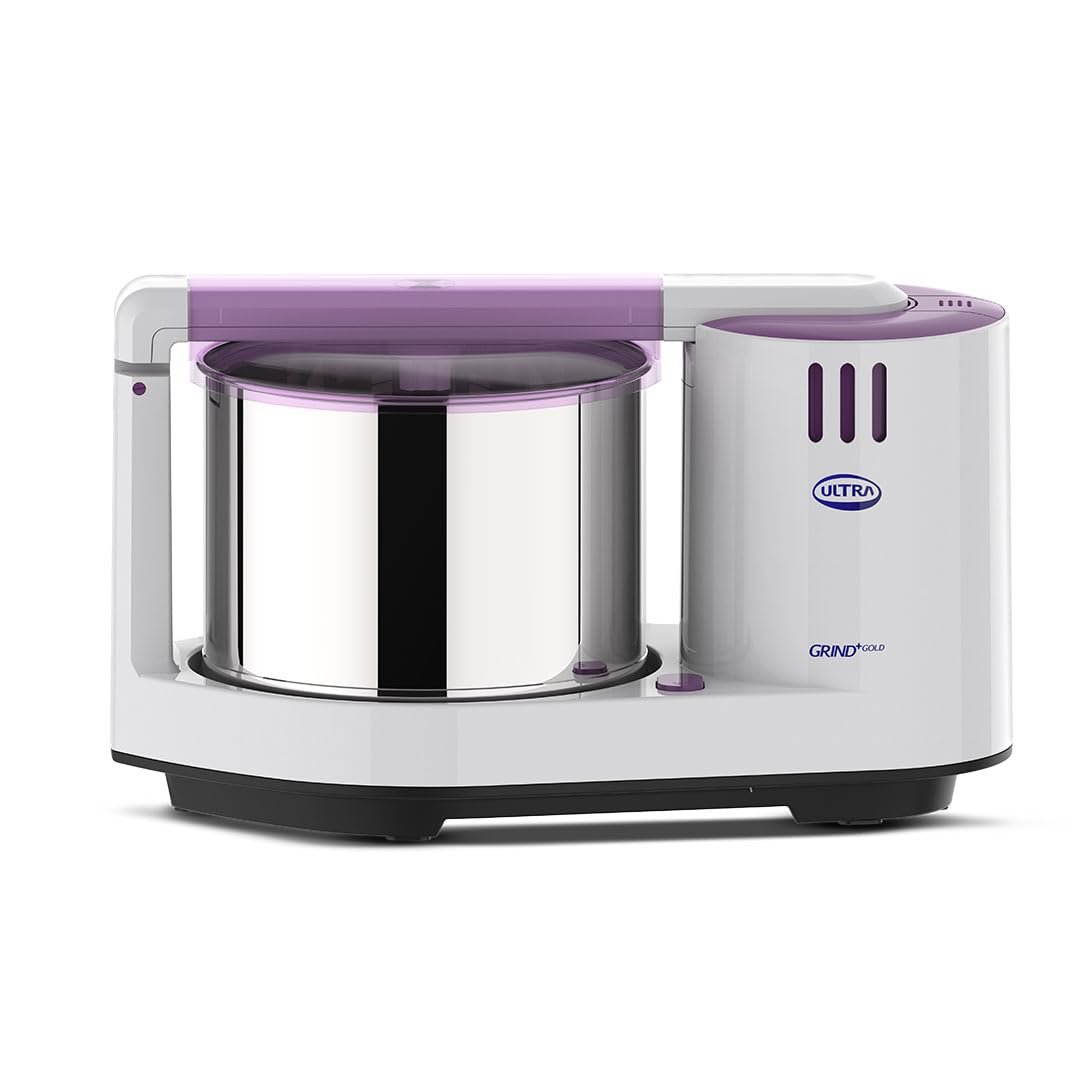 Ultra Grind+ Gold 2 Litre Table Top Wet Grinder – White | Fast Grinding Conical Stones, 150W Motor with 5 Years Warranty | AISI 304 Food-Grade SS Multi Utility Cylindrical Drum, Light Weight