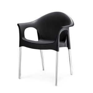 Nilkamal Plastic Chair for Cafe with Arm | 3 Year Warranty | for Home, Living Room, Outdoor | Iron Black Colour | NS09SS