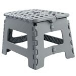 Folding Stool Step Down Footstool With Carry Handle Compact Foldable Foot Stool DIY Footstool Ladder MAX Weight 150KG (Grey)