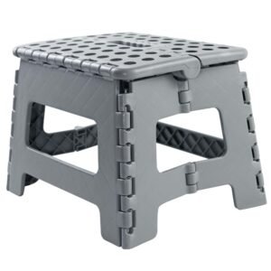 Folding Stool Step Down Footstool With Carry Handle Compact Foldable Foot Stool DIY Footstool Ladder MAX Weight 150KG (Grey)