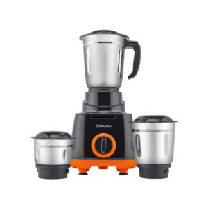 Bajaj Rex 500W Mixer Grinder | 3 Stainless Steel Jars with Multifunctional Blades | Nutri-Pro Feature for Efficient Grinding & Blending | Adjustable Speed Control | 1 Year Warranty | Black & Orange