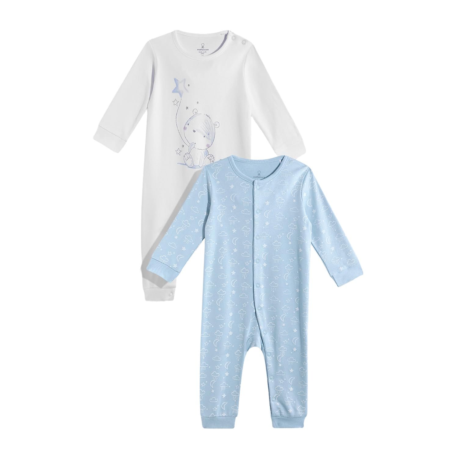 Mothercare Romper Full Sleeve Cotton All-In-One Girls Jumpsuit, Pack of 2