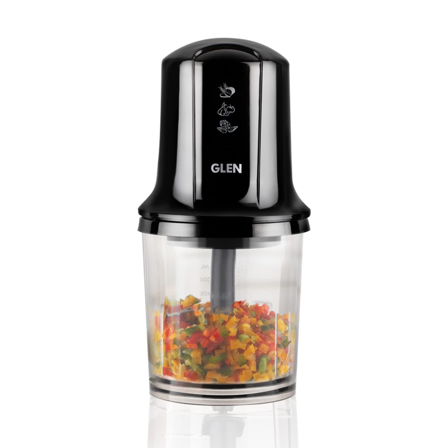 Glen Electric Mini Chopper, 500ml with Stainless Steel Blades, Egg Whisking Disc, Food-Grade Polycarbonate Bowls, Onion, Vegetable & Nut Chopper, SA4040BL