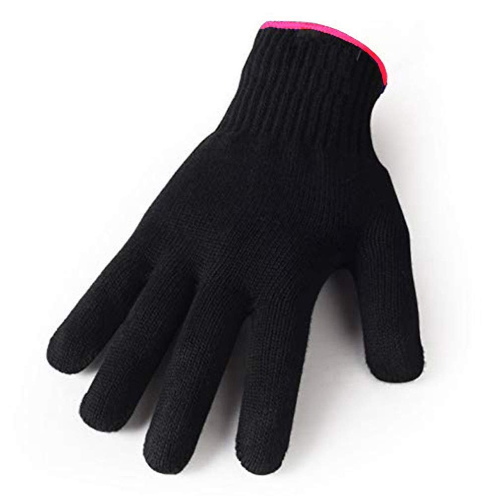 AFT90 Heat Resistant Gloves For Hair Styling, Curling Iron, Flat Iron And Curling Wand, Black, Pink Edge, 1 Pack