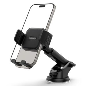 Spigen Dashboard & Windshield Car Mobile Holder [Strong Suction Cup][360° Rotational][Stable Hold] Compatible with Most Smartphone Devices – Black