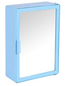 zahab Single Door Bathroom Cabinet with Mirror- 25 x 9.5 x 35 cm, Mirrored Finish, Plastic, Blue