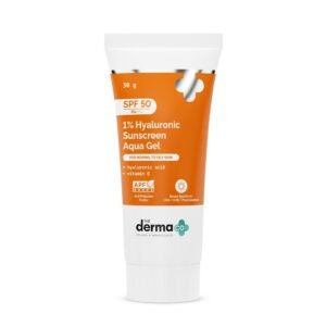 The Derma Co 1% Hyaluronic Sunscreen Aqua Gel SPF 50 PA++++ | Hydrating, Lightweight & Non-Greasy | No White Cast | Broad Spectrum & Blue Light Protection | Clinically Tested – (In-Vivo) | PPD-39 | 30 g