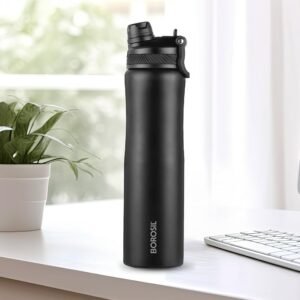 Borosil 800ml Duo Sport Stainless Steel Water Bottle | ISI Certified Made in India | Double Wall Vacuum Insulated Flask | for Office, School, Gym & Travel | 1 Year Warranty