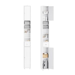 SoBuy Narrow Bathroom Storage Cabinet, 7.8 x 7.8 x 70.8 in, White