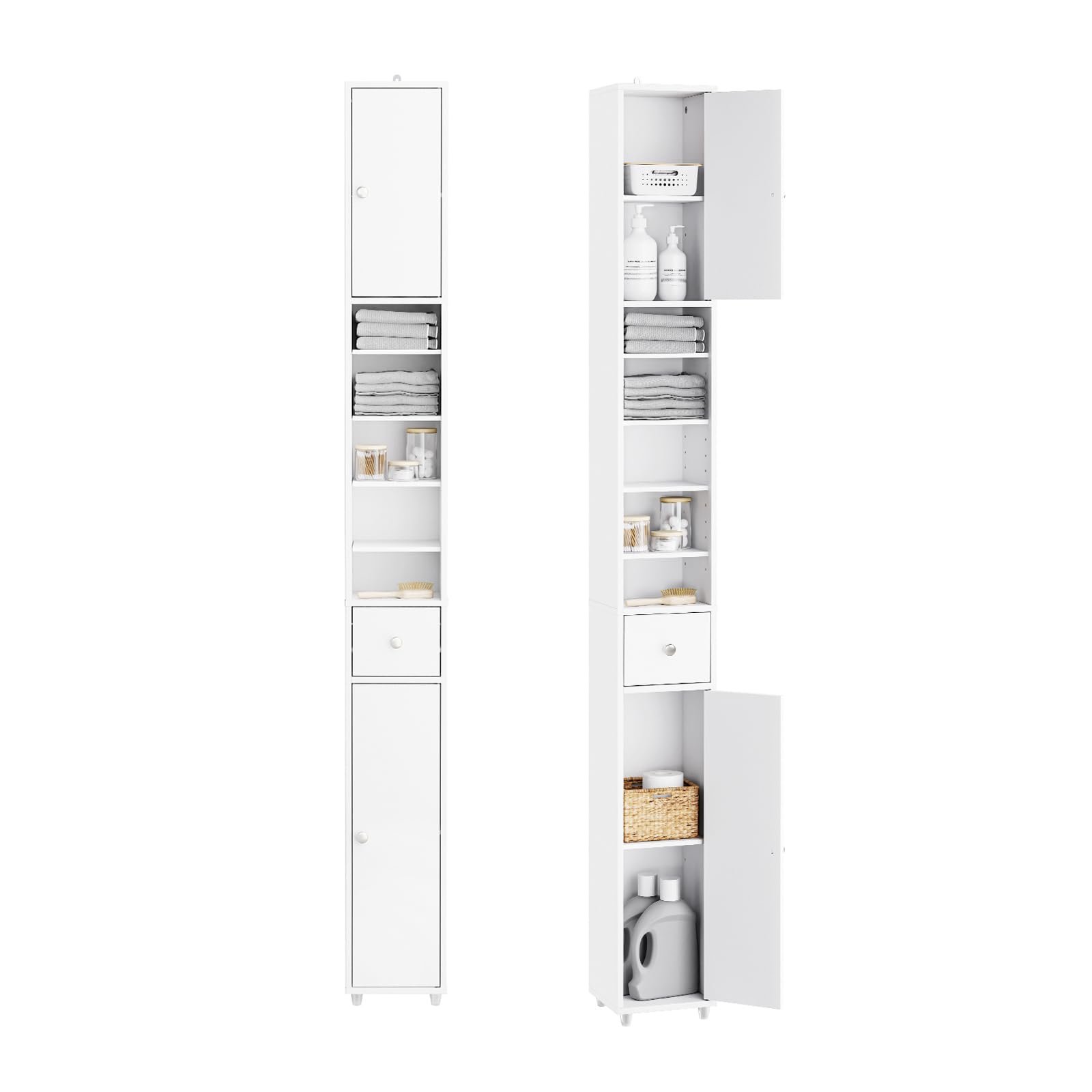 SoBuy Narrow Bathroom Storage Cabinet, 7.8 x 7.8 x 70.8 in, White