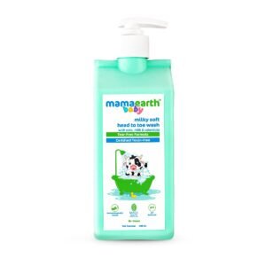 Mamaearth Milky Soft Head to Toe Wash With Oats, Milk, and Calendula for Babies | pH 5.5 | 2-in-1 Tear-Free Body Wash & Shampoo | Moisturizes and Soothes Skin | Made Without Toxins | Soap Free gentle Cleanser | 400 ml