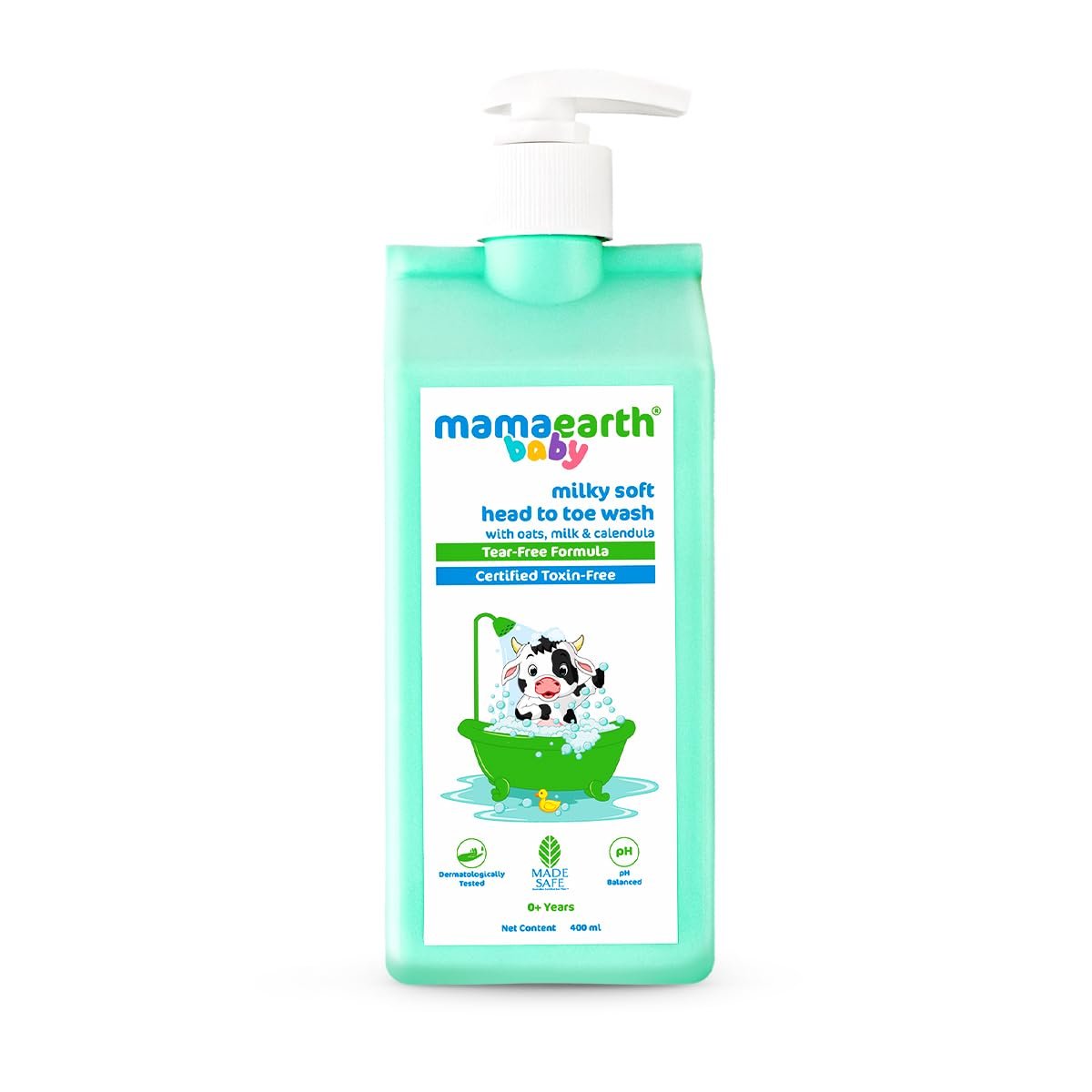 Mamaearth Milky Soft Head to Toe Wash With Oats, Milk, and Calendula for Babies | pH 5.5 | 2-in-1 Tear-Free Body Wash & Shampoo | Moisturizes and Soothes Skin | Made Without Toxins | Soap Free gentle Cleanser | 400 ml