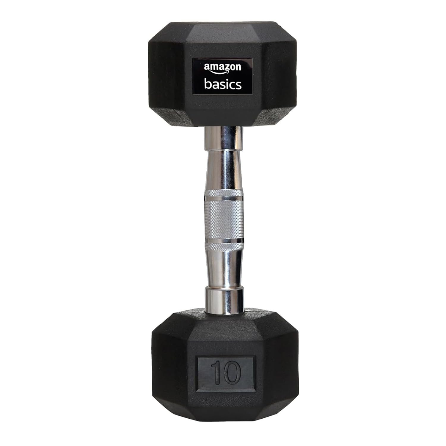 amazon basics Rubber Encased Hex Dumbbell Weight Set Of 1, 10 Kg, Black