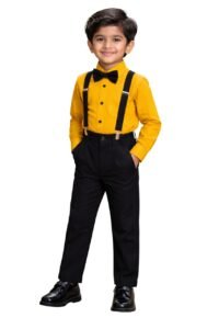 Veta Wear Full Sleeve Shirt and Trouser Set with Suspenders and Bow Tie, Cotton Blend for Boys 2-7 Years, Formal Set