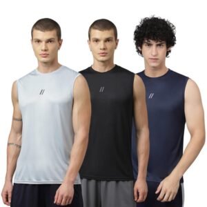 ATICX Men’s Polyester Sports Sleeveless T Shirt – Gym Vest, Workout Sando, Training Tank Top, Cut Sleeves Quick Dry Tee for Running, Swimming, Badminton, Fitness & Sports