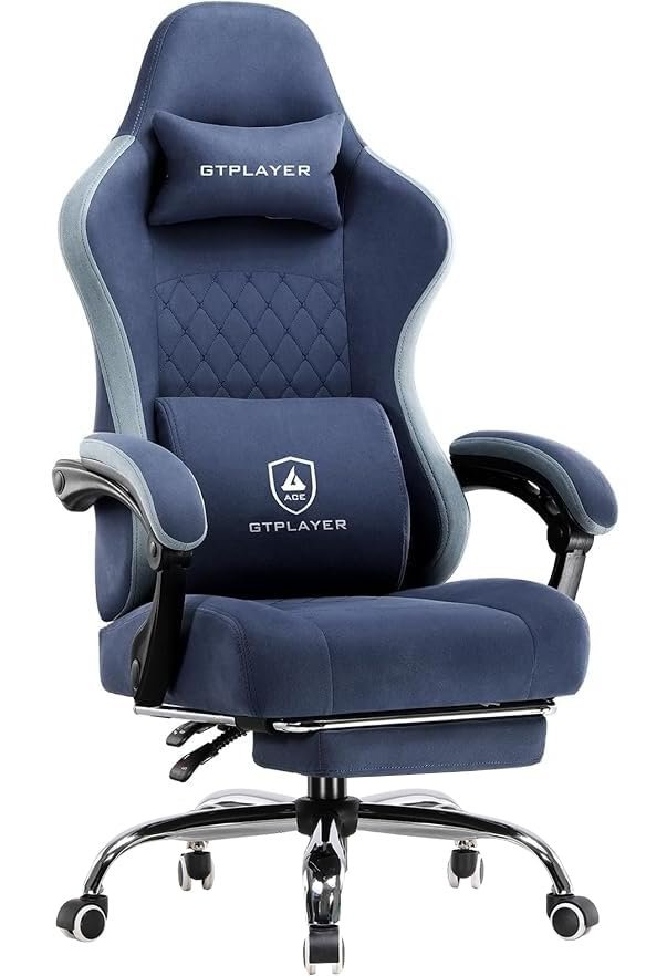 GTPLAYER Ergonomic Gaming Chair with Lumbar Cushion and Footrest, Navy